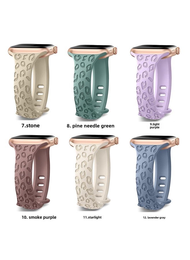 Applicable To Apple Watch Band Applewatch8 Generation/S9 Small Man Waist Butterfly Buckle Carved Concave Leopard Print Silicone Strap-Color:Smoked Clothes Ash 42/44/45/49MM  - Image 4