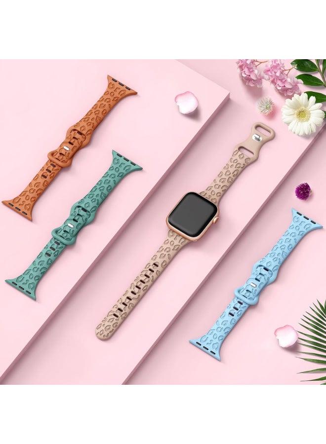 Applicable To Apple Watch Band Applewatch8 Generation/S9 Small Man Waist Butterfly Buckle Carved Concave Leopard Print Silicone Strap-Color:Smoked Clothes Ash 42/44/45/49MM  - Image 5