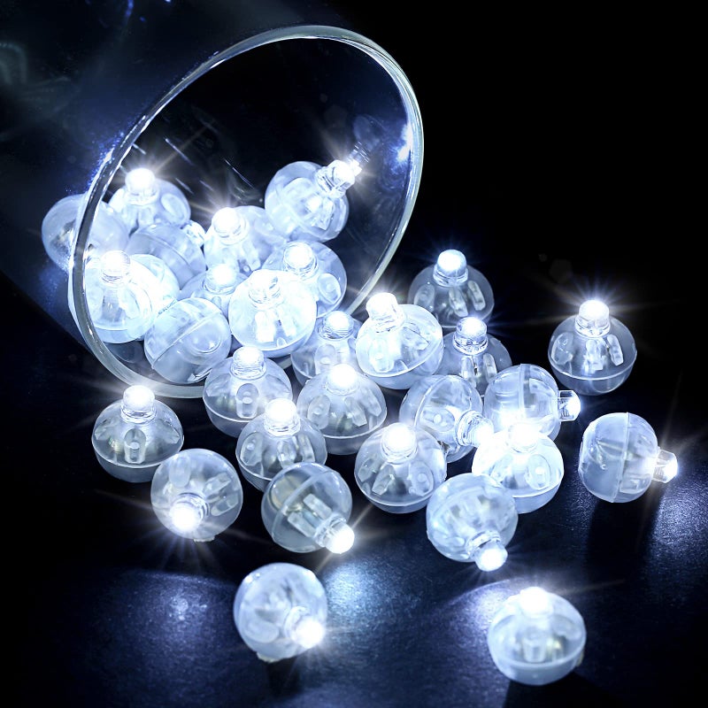 LIHAO 30pcs LED Balloon Lights Mini Round LED Ball Lights for Paper Lantern Christmas Halloween Birthday Wedding (White) - Image 1