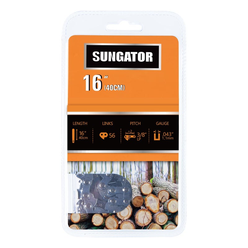SUNGATOR 16-Inch Chainsaw Chain SG-R56, 3/8" LP Pitch - .043" Gauge - 56 Drive Links, Compatible with Poulan, Greenworks, Dewalt and More