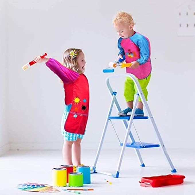 Mumoo Bear Kids Art Aprons,2Pcs Waterproof Children Painting Apron With Pockets, Long Sleeve Art Smock Artist Painting Aprons For Children Age 2 3 4 5 6 Boy Girl (Yellow + Pink) - Image 2