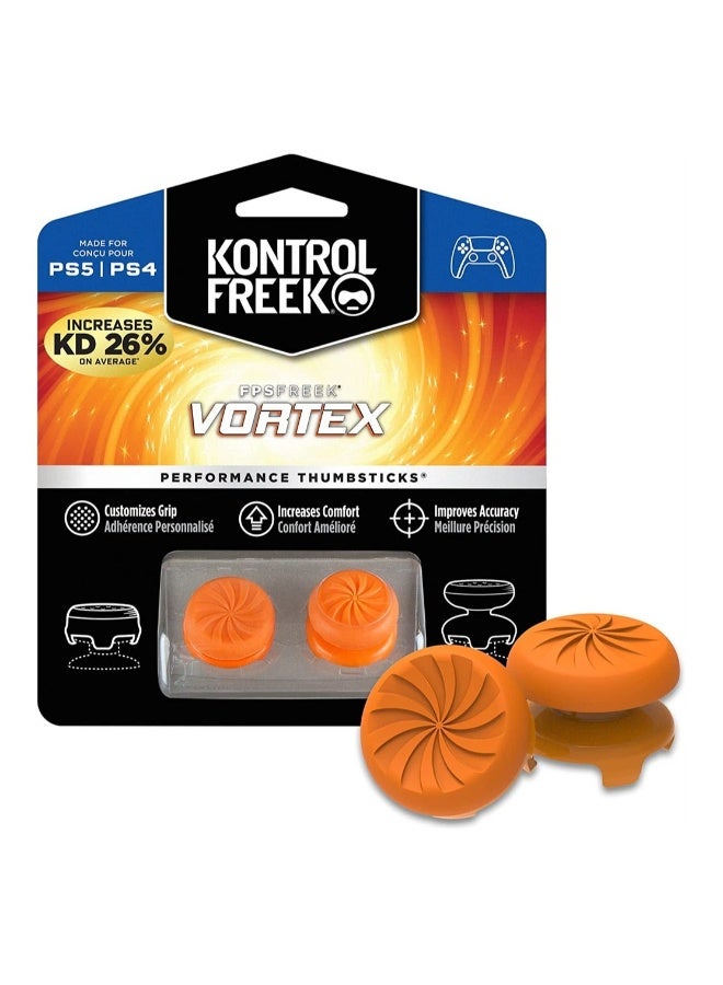 FPS Freek Vortex for Playstation 4 (PS4) and Playstation 5 (PS5) Controller, Performance Thumbsticks, Galaxy Themed Thumbstick Covers (1 High-Rise Convex, 1 Mid-Rise Concave, Orange) - Image 1