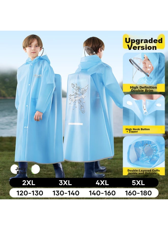 Moremerry Children's Raincoat With Backpack Space For Boys And Girls, Full-body Waterproof Student School Lightweight Tpu Poncho, Blue Jelly, 3XL - Image 1