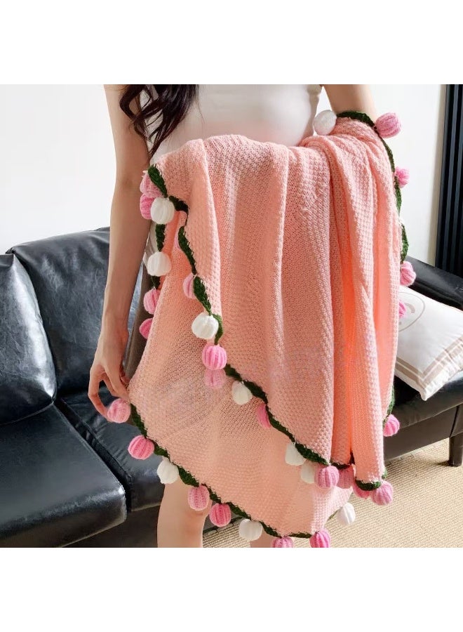 SKT Shiketro Woven Rose Bouquet Blanket, Nap Blanket Gift, Pink Blanket with Pink Flowers, 110cm - Image 3