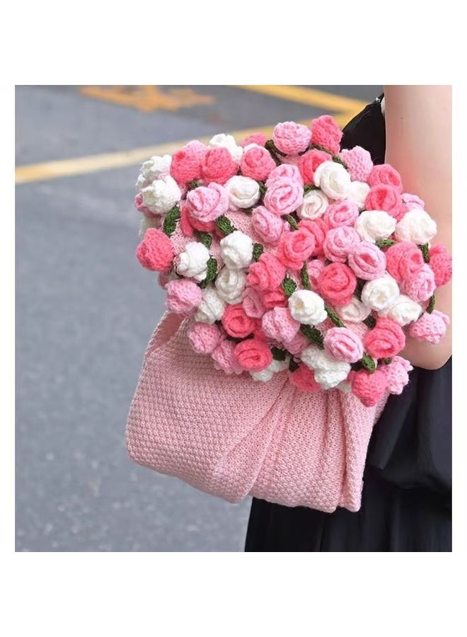 SKT Shiketro Woven Rose Bouquet Blanket, Nap Blanket Gift, Pink Blanket with Pink Flowers, 110cm - Image 5