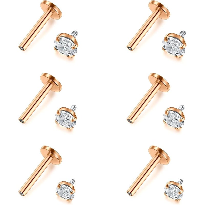 FECTAS 16G Cartilage Earring Stud Forward Helix Earrings Internal Threaded Labret Lip Medusa Piercing Ring Rose Gold 2 Pairs - Image 1