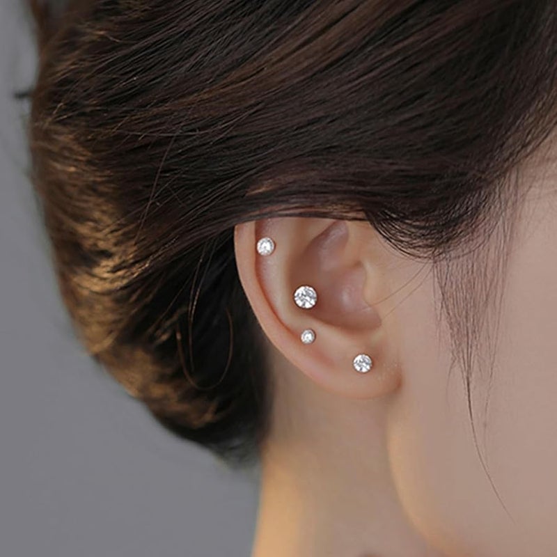 FECTAS 16G Cartilage Earring Stud Forward Helix Earrings Internal Threaded Labret Lip Medusa Piercing Ring Rose Gold 2 Pairs - Image 3