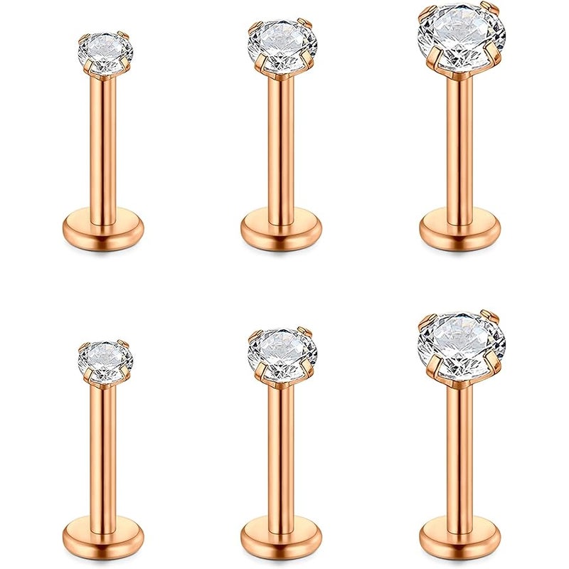 FECTAS 16G Cartilage Earring Stud Forward Helix Earrings Internal Threaded Labret Lip Medusa Piercing Ring Rose Gold 2 Pairs - Image 2