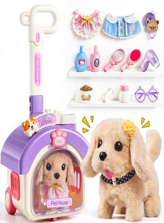 MEWOCHEE Toys Dog for Kids Girls, Robot Walking Dog Toys for Girls, Realistic Interactive Stuffed Puppy, Dress Up for Little Dog, Pretend Play Toddlers Toy for 5-7, Ideas Birthday Gifts for Girl 5 Year Old - Image 1