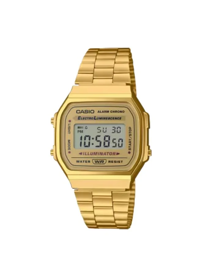 CASIO Unisex Digital Display Watch With Gold Stainless Steel Strap - A168WG-9WDF