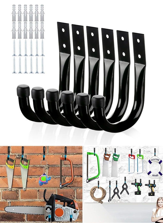 6pcs heavy-duty garage hooks for suspension, wall mounted garden hose bracket with screws and expansion bolts, black  - Image 1
