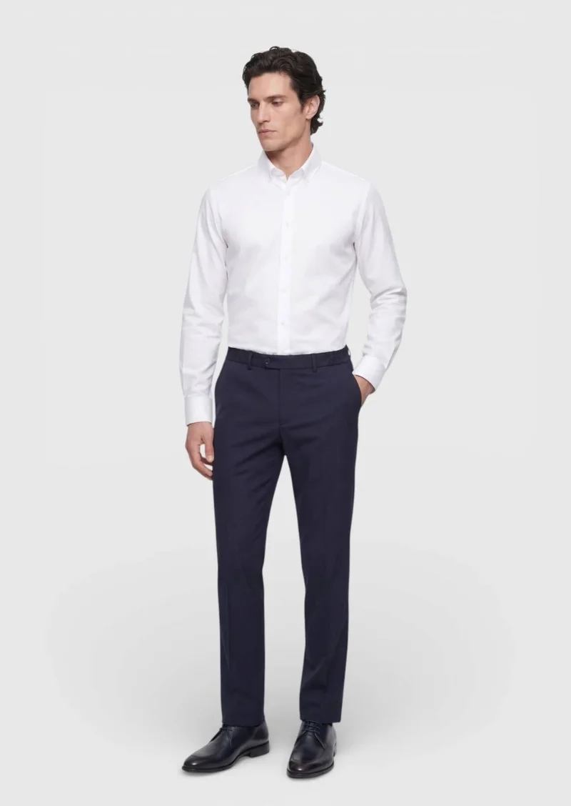 رامسي قميص أبيض سادة بقصة عادية طويلة، مصنوع من القطن الكلاسيكي 100%