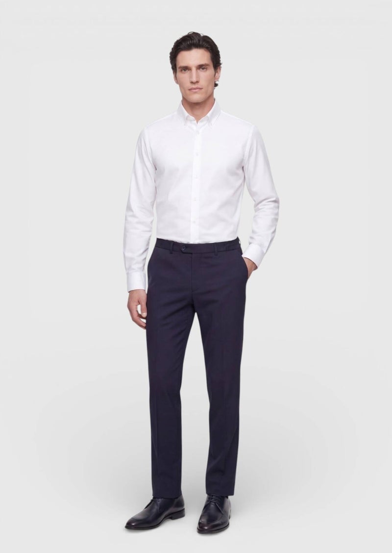 RAMSEY White Plain Regular Fit Long Weaving Classical 100% Cotton Shirt - Image 4