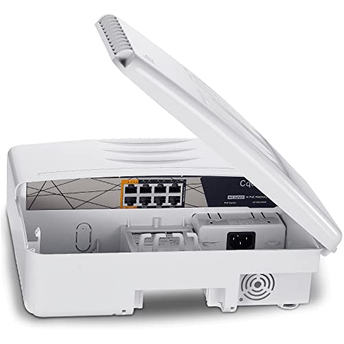 Cqenpr Outdoor 8 Port Full Gigabit PoE Switch, IEEE802.3af/at/bt, All-in-One Box, , High Power Output, Total 120W, Play & Plug, Fan Unmanaged, AI Watchdog. - Image 1
