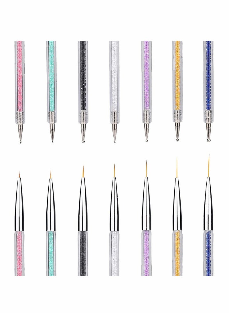 Excefore 7 Pcs Nail Art Liner Brushes,Nail Art Point Drill Drawing Brush Pen Double Ended Dotting Tools Set,Dual-ended Painting Nail Design Brush Pen Include Liner Brushes and Dotting Pen 5/7/9/11/14/16/20 mm - Image 5