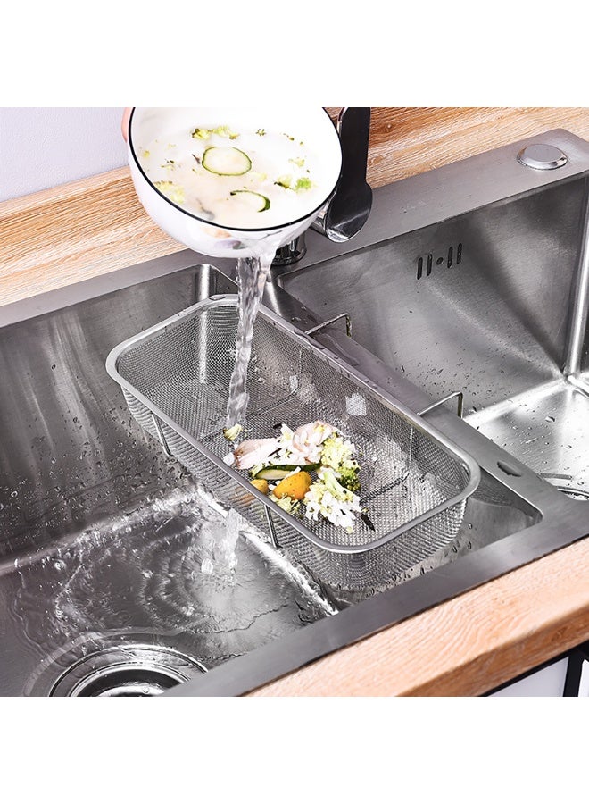 Relex Stainless Steel Side Sink Drain Strainer Basket, Corner Hanging Sink Strainer Colander Drain Basket, Kitchen Sink Food Waste Filter and Vegetables Fruits Clean (Silver rectangle) - Image 2
