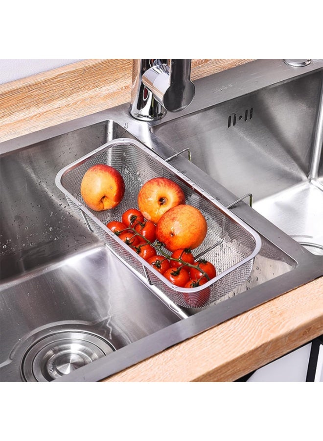 Relex Stainless Steel Side Sink Drain Strainer Basket, Corner Hanging Sink Strainer Colander Drain Basket, Kitchen Sink Food Waste Filter and Vegetables Fruits Clean (Silver rectangle) - Image 3