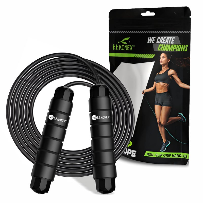 KONEX Adjustable Skipping Rope for Men & Women | Jumping Rope for Fitness, Home & Gym Workouts (Black) - Image 1