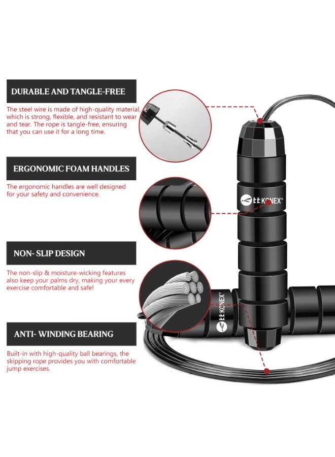 KONEX Adjustable Skipping Rope for Men & Women | Jumping Rope for Fitness, Home & Gym Workouts (Black) - Image 2