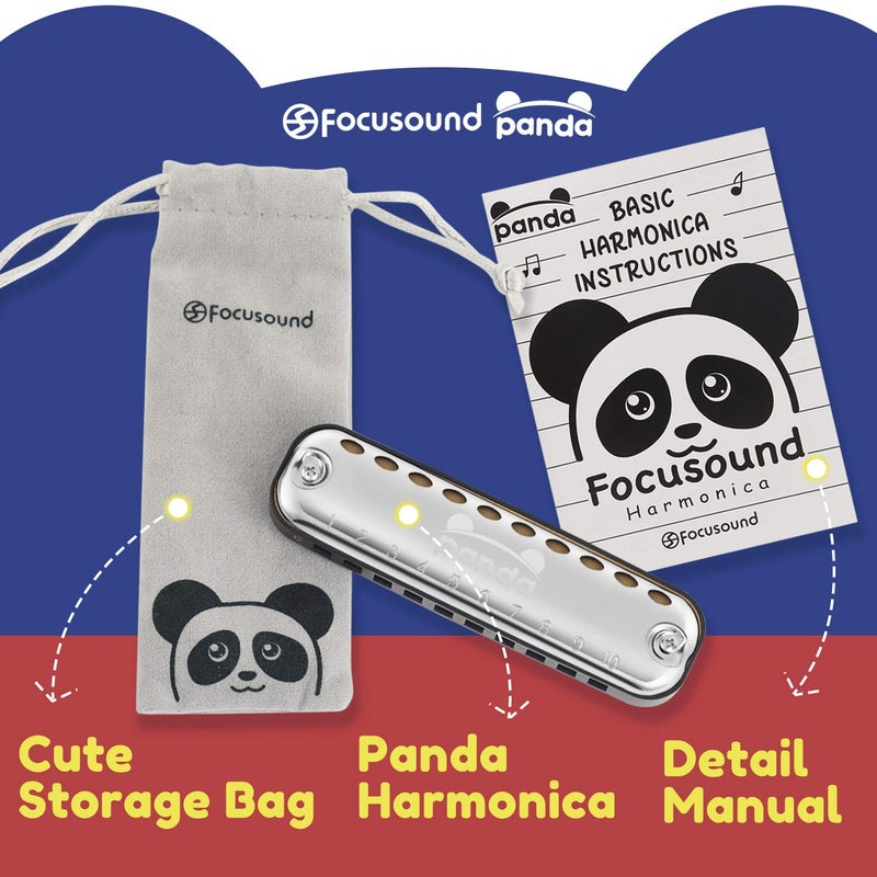 Focusound Panda Harmonica for Kids, Diatonic Key of C, Smooth Rounded Edges - Image 2