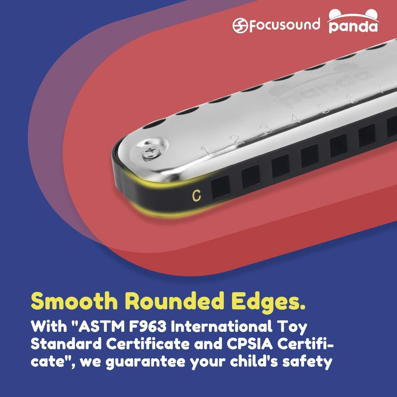 Focusound Panda Harmonica for Kids, Diatonic Key of C, Smooth Rounded Edges - Image 3