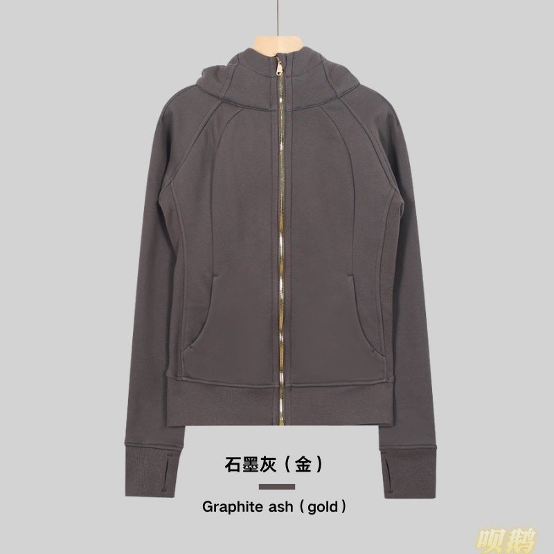 Women's Slim Fit Full-Zip Hooded Fleece Jacket Breathable Cotton Blend Embroidered Yoga Sports Autumn Winter - Image 1
