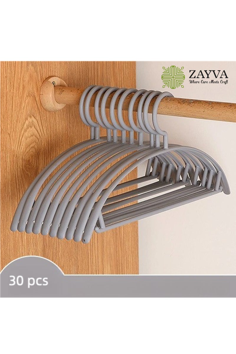ZAYVA 30 Pcs Plastic Clothes Hanger, Non-Slip Strong and Durable Hanger with Notches, Hangers for Wardrobe, Cloth Display Rack for Space Saving Closet Storage Organizer, Heavy Duty Adult Hanger For Coat, Suit, Grey - Image 1