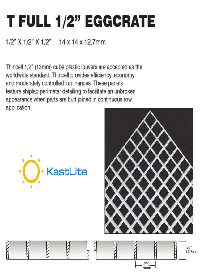 موزع إضاءة KASTLITE ذو خلايا 1/2 بوصة × 1/2 بوصة × 1/2 بوصة، مقاس 2 × 4 قدم، على شكل خلية بيض، لوحة تكييف هواء، وفاصل لحوض السمك - شبكات تهوية بيضاء، أغطية شبكية للأسقف المعلقة، أغطية لأحواض السمك - إضاءة من الستايرين أمريكية الصنع - Image 2