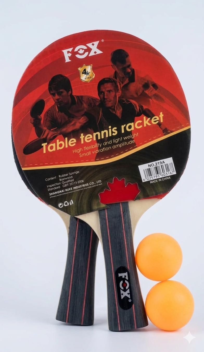 Fox Table Tennis Racket Set with 2 Paddles and 2 Orange Balls - Image 1