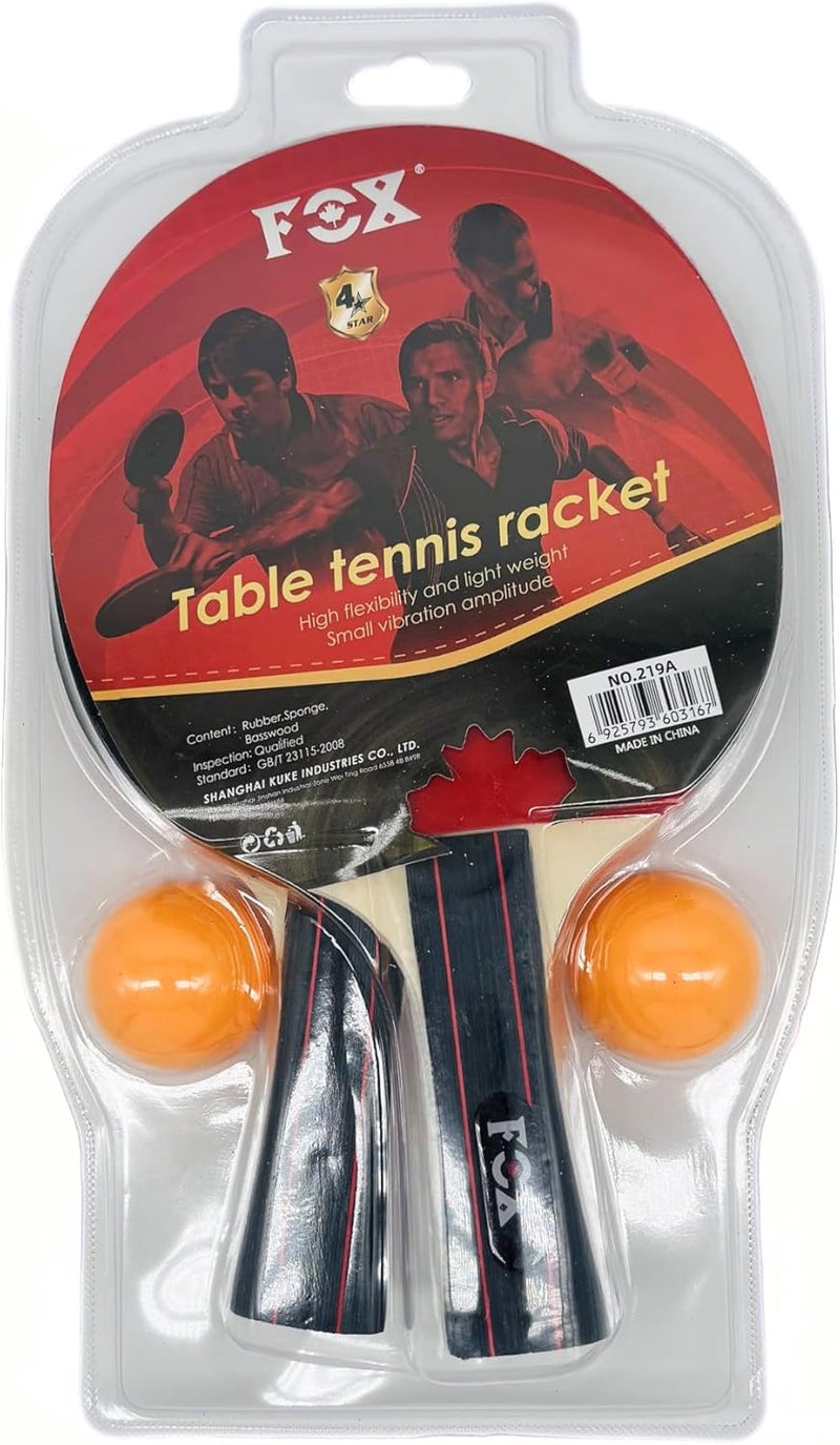 Fox Table Tennis Racket Set with 2 Paddles and 2 Orange Balls - Image 2