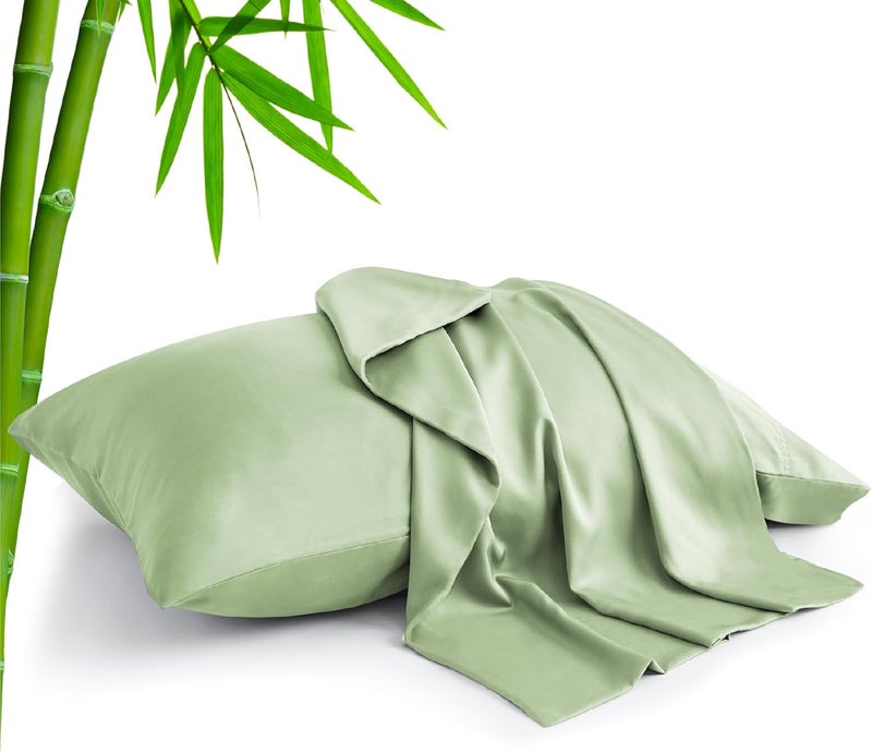 BEDELITE Ready varied options Standard Pillow Cases Set of 2, Rayon Derived from Bamboo, Cooling Pillow Cases for Hot Sleepers & Night Sweats, Breathable Silky Soft Envelope Pillowcases(Sage Green, 20"x26") Trendy budget practical design - Image 1
