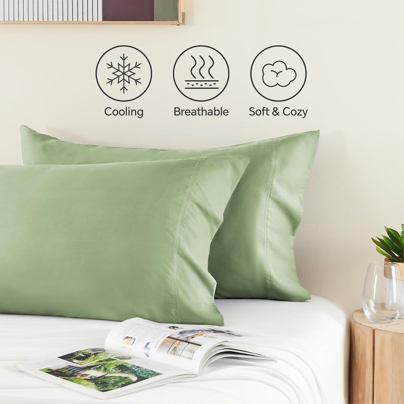 BEDELITE Ready varied options Standard Pillow Cases Set of 2, Rayon Derived from Bamboo, Cooling Pillow Cases for Hot Sleepers & Night Sweats, Breathable Silky Soft Envelope Pillowcases(Sage Green, 20"x26") Trendy budget practical design - Image 4