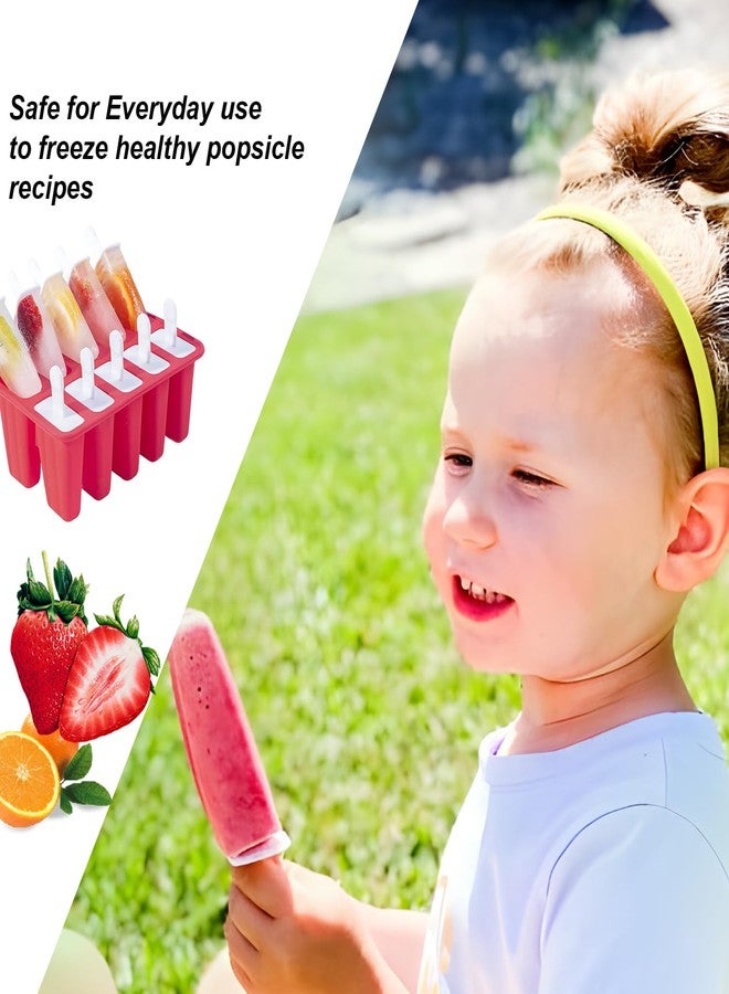 BRENSTEN Silicone Popsicle Molds 10 Pcs Ice Pop Maker Molds with 10 Reusable Sticks, Cleaning Brush and Funnel - Homemade Easy-Release Reusable Popsicle Moulds Shapes (Red) - Image 3