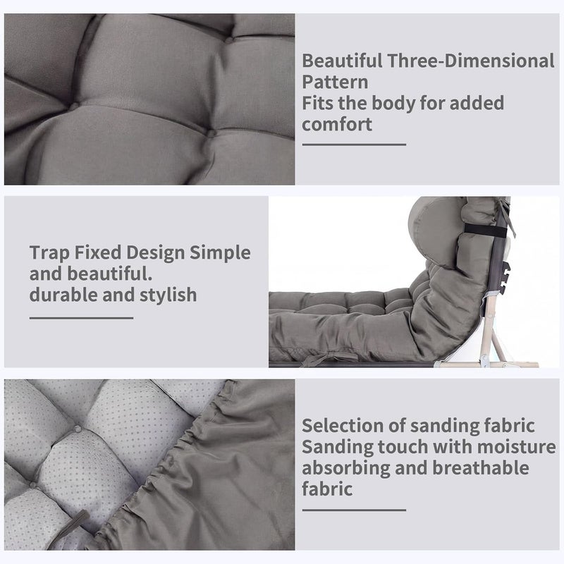 Tudomro 2 Pcs Dark Gray 66'' Outdoor Chaise Lounge Cushion Waterproof Patio Lawn Pool Chaise Lounge Cushion with Headrest Pillow & Ties Weather Fade Resistant Replacement Longue Chair Pad - Image 5