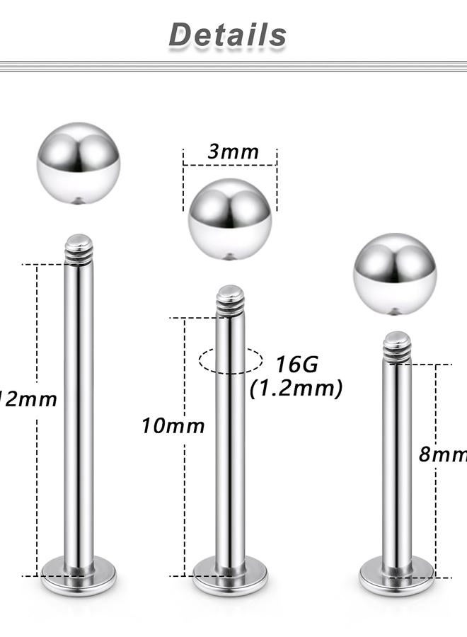 Yaalozei 20G 16G 14G 12G Lip Labret Medusa Monroe Rings Studs Surgical Steel Tragus Helix Cartilage Earring Stud Rings Piercing Jewelry Bar Length 8mm 10mm 12mm Mix Color 18PCS, 16G(1.2mm)-8/10/12mm - Image 3