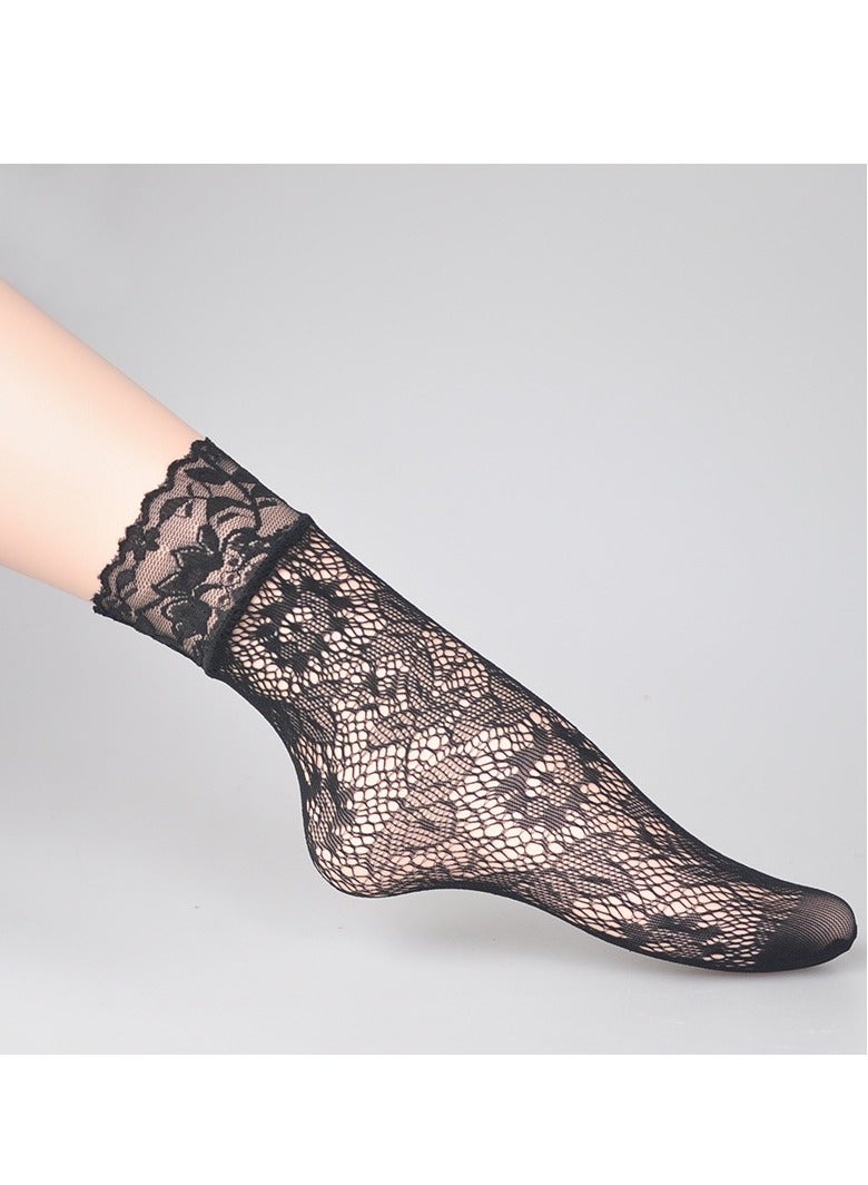 YANCI 6 pairs of Lace women's ankle socks - women's fishnet ankle socks - thin breathable lace socks - mid leg mesh socks - ins lace boat socks - Image 2