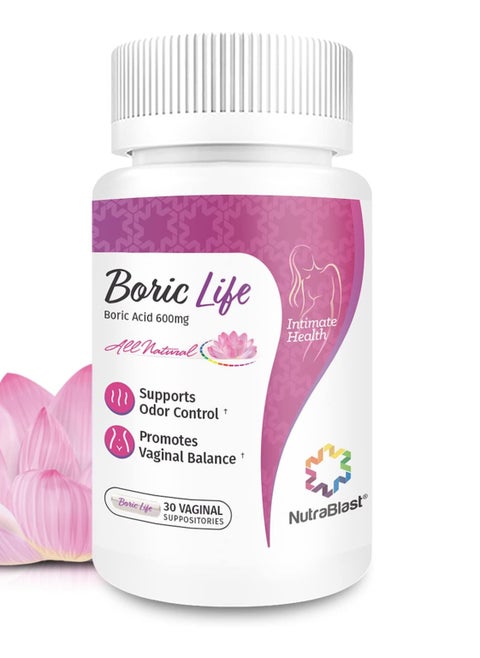 NutraBlast Boric Acid Vaginal Suppositories - 30 Count, 600mg - 100% Pure Made in USA - Boric Life Intimate Health Support