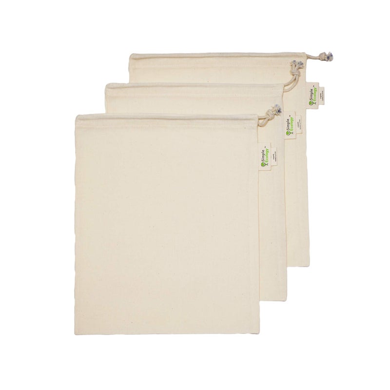Simple Ecology Reusable Grocery Produce Shopping and Storage Bags  Organic Cotton Muslin  Medium 3 pack