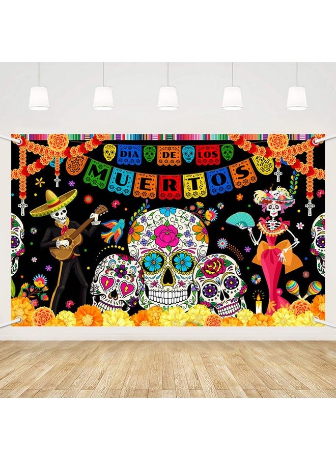 MEHOFOND - Day Of The Dead Banner For Mexican Fiesta Dia De Los Muertos Photography Background Sugar Skull Flowers Birthday Fiesta Banner Photo Booth Studio 5.9X3.6Ft - Image 1