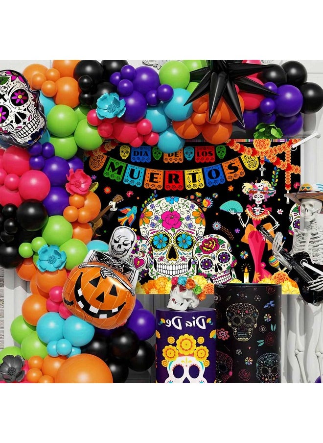 MEHOFOND - Day Of The Dead Banner For Mexican Fiesta Dia De Los Muertos Photography Background Sugar Skull Flowers Birthday Fiesta Banner Photo Booth Studio 5.9X3.6Ft - Image 1