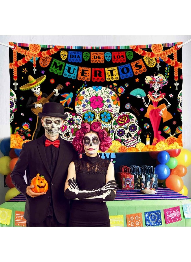 MEHOFOND - Day Of The Dead Banner For Mexican Fiesta Dia De Los Muertos Photography Background Sugar Skull Flowers Birthday Fiesta Banner Photo Booth Studio 5.9X3.6Ft - Image 1