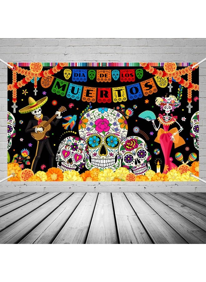 MEHOFOND - Day Of The Dead Banner For Mexican Fiesta Dia De Los Muertos Photography Background Sugar Skull Flowers Birthday Fiesta Banner Photo Booth Studio 5.9X3.6Ft - Image 1
