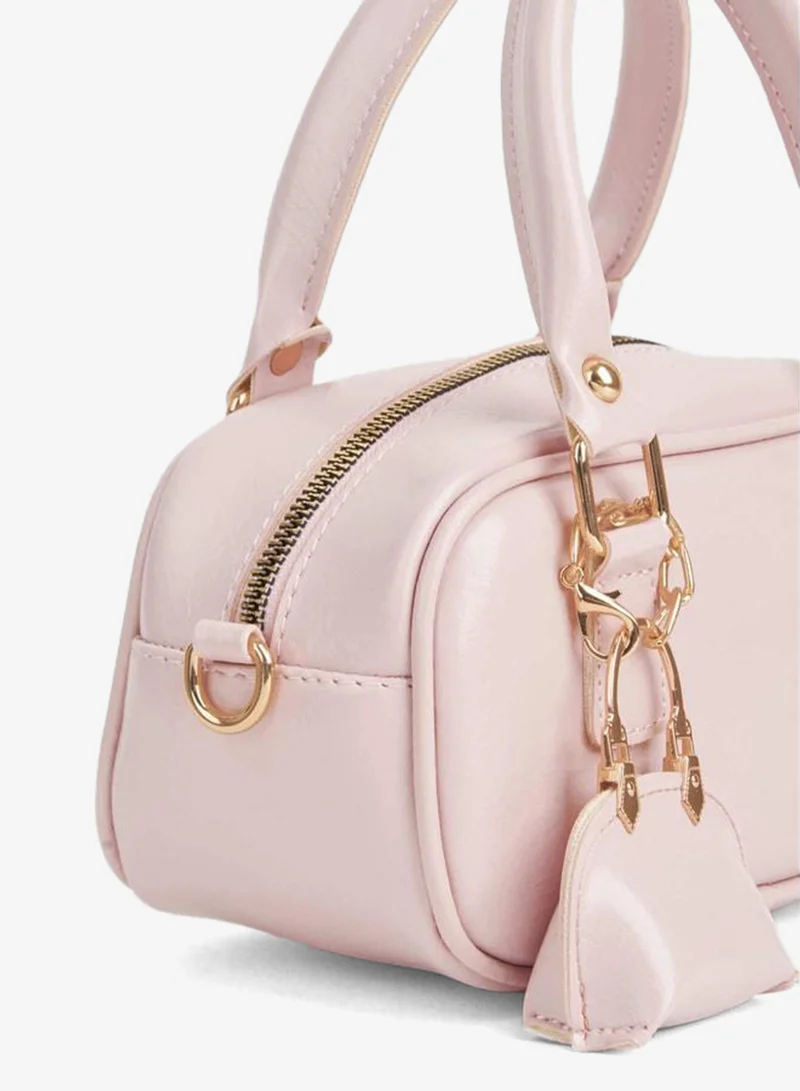 Women's Tulip Light Pink Bag with Charm Details, Rugan Leather Zipper Closure Handheld and Shoulder Bag.