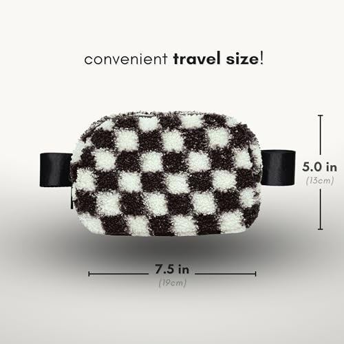 CITRUSY Boutique Fleece Belt Bag | Sherpa Checkered Crossbody Fanny Pack for Women | Fashionable Cute Waist Pack | Small Chest Bag | Gold Accessories | Adjustable Extended Strap | Black Checker - Image 3
