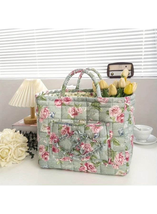 Floral Fabric Storage Basket Pink Portable Washable Organizer With Fabric Lined Interior - Image 2