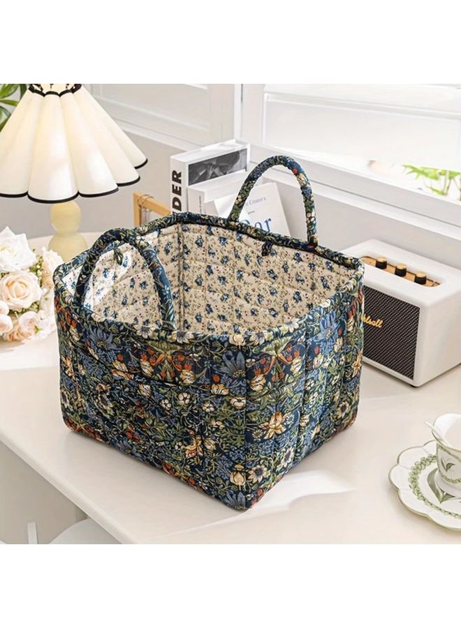 Floral Fabric Storage Basket Pink Portable Washable Organizer With Fabric Lined Interior - Image 4