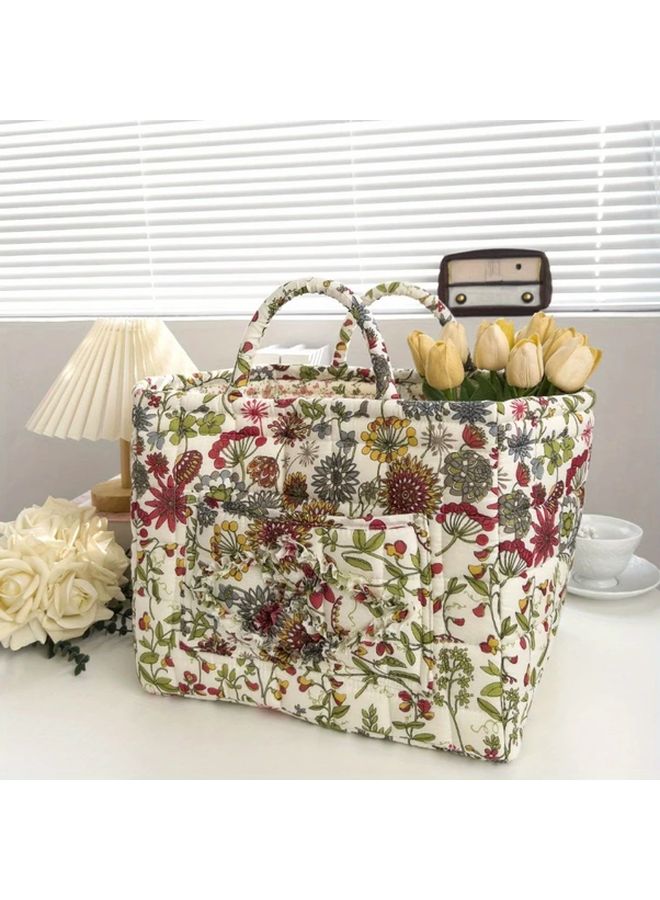 Floral Fabric Storage Basket Pink Portable Washable Organizer With Fabric Lined Interior - Image 3
