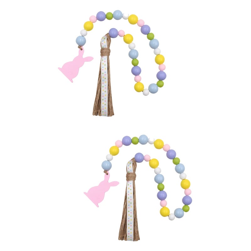 2pcs Wood Bead Garland with Tassel Rustic Farmhouse Beads Garland Wall Hanging Beads Garland - Image 1