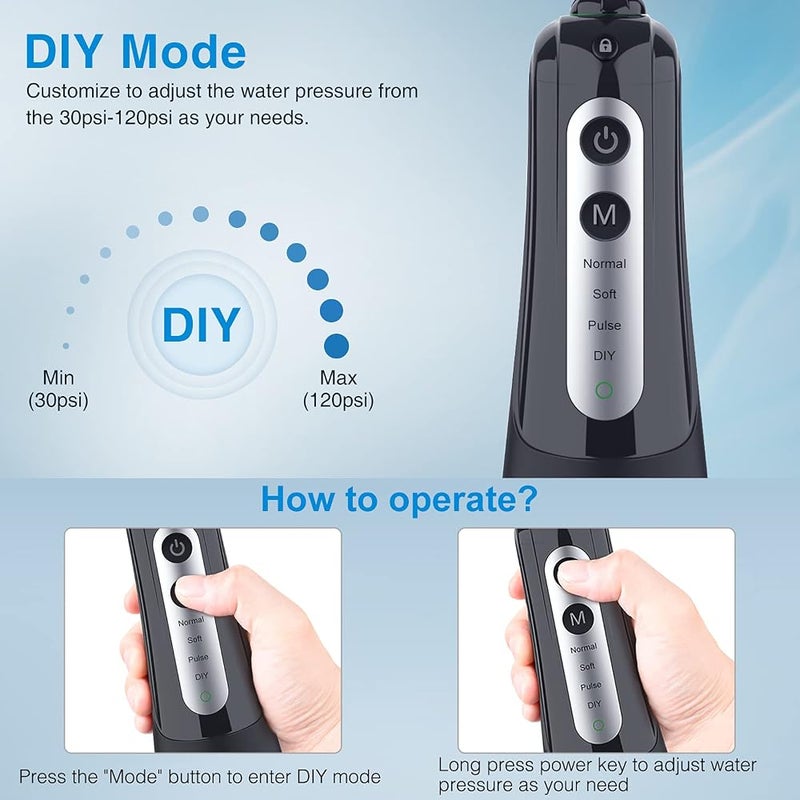INSMART Cordless Water Dental Flosser Teeth Cleaner, Professional 300ML Tank DIY Mode USB Rechargeable Dental Oral Irrigator for Home and Travel, IPX7 Waterproof 4 Modes Irrigate for Oral Care Blue - Image 3