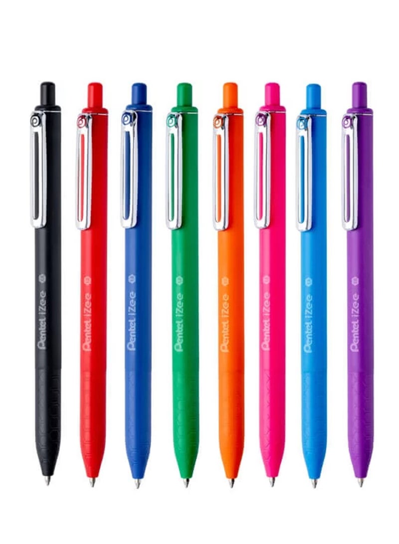Pentel 8-Piece Izee Retractable Ballpoint Pen 1.0mm Tip Multicolour - Image 1